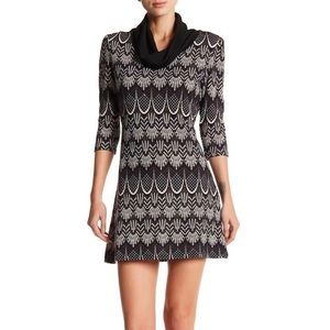 Patterned 3/4 length sleeve sweater dress